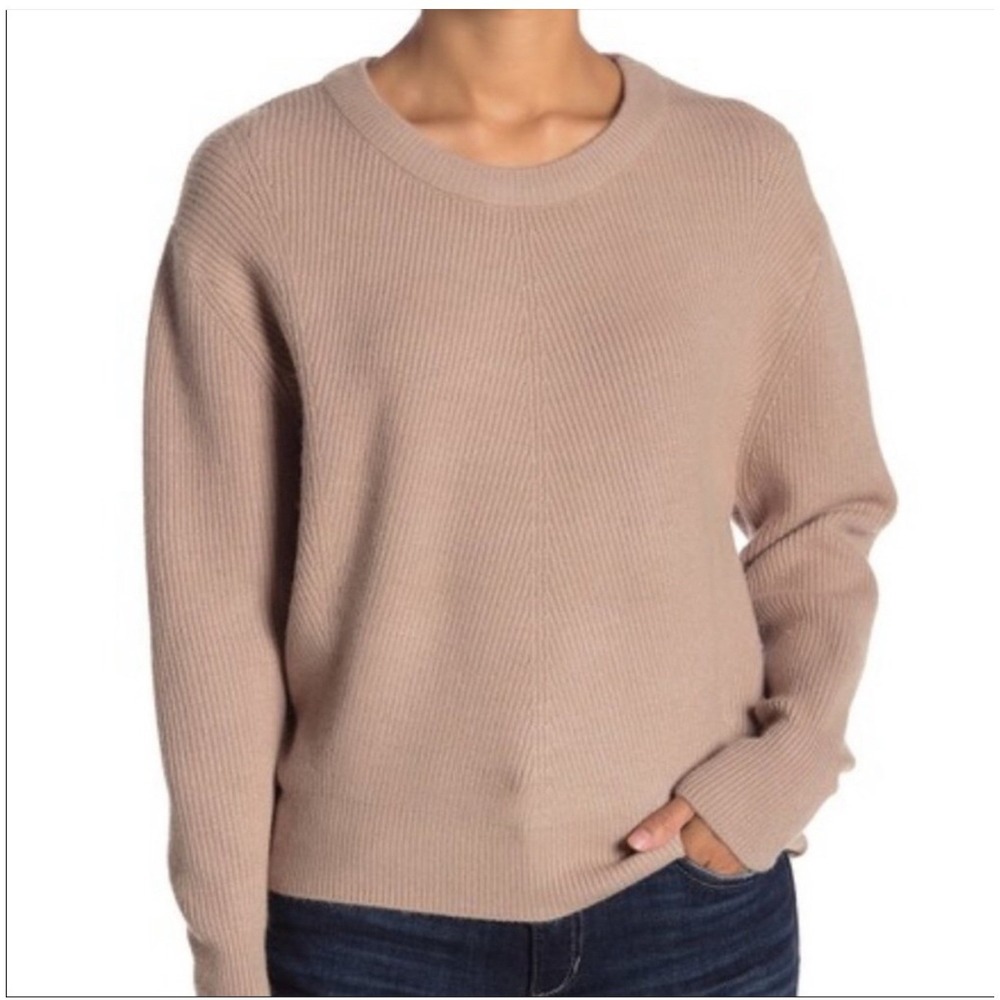 Elodie Womens‎ XL Tan Ribbed Knit Crew Neck Pullover Sweater